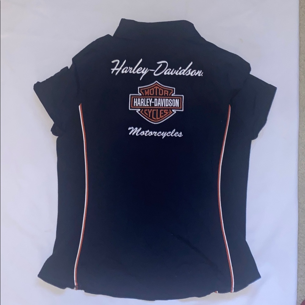 Harley-Davidson Women’s Black Button-Down Shirt with Orange Accents sz Large